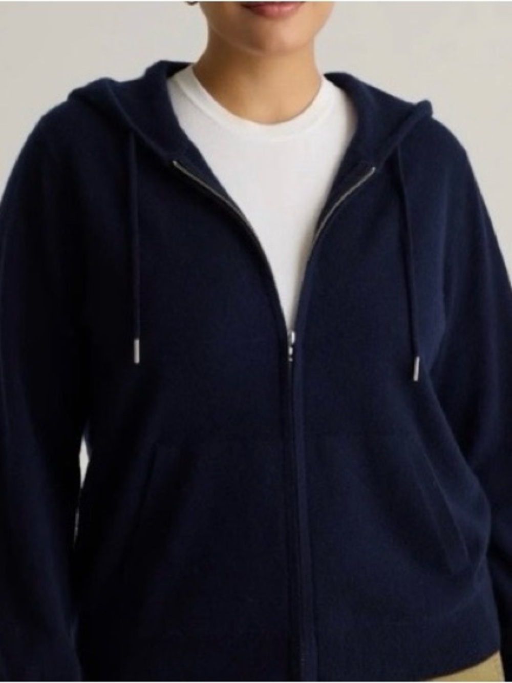 Quince Dark Navy Full-Zip Hooded Mongolian Cashmere Cardigan Sweater Small - Picture 3 of 10